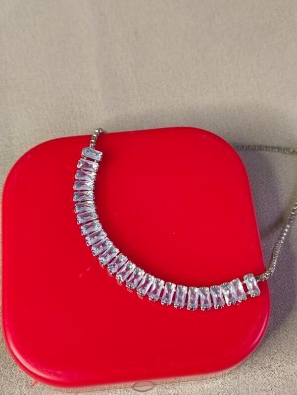 Designer AD studded platinum plated chain bracelet