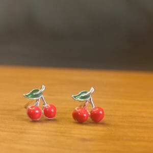Gold plated Cherries Enamel Trendy Earrings