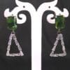 Platinum plated Emerald CZ Trendy Long Earrings