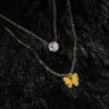 Gold plated 2 Layer AD Chain Enamel Butterfly Antique Neck Chain Yellow