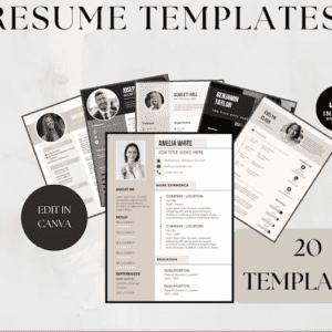 20 Resume Templates Canva with Private Resell Rights (PLR)