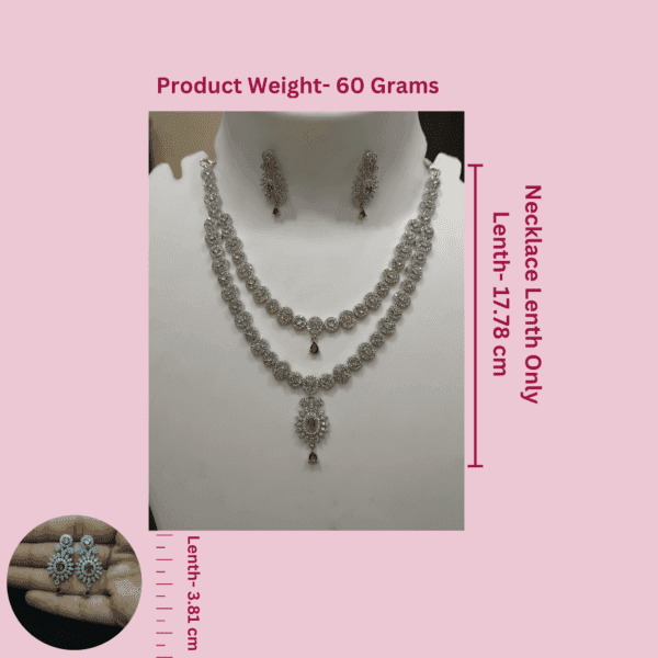 Rhodium Plated AD Studded Ruby Double Layer Necklace Earring Set - Image 4