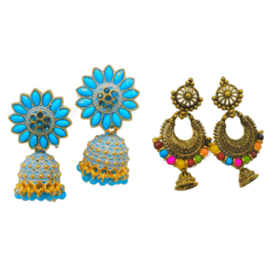Oxidized GP Rhine Stone Enamel Beaded Jhumka Earrings Combo