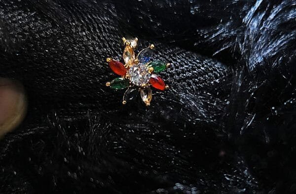 Gold Plated Adjustable Finger Ring – Multicolor Stone Floral Design - Image 4