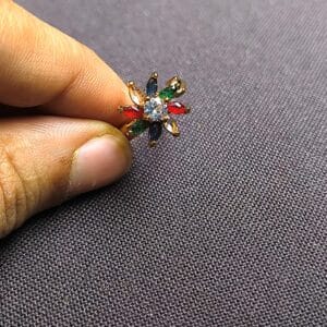 Gold Plated Adjustable Finger Ring – Multicolor Stone Floral Design