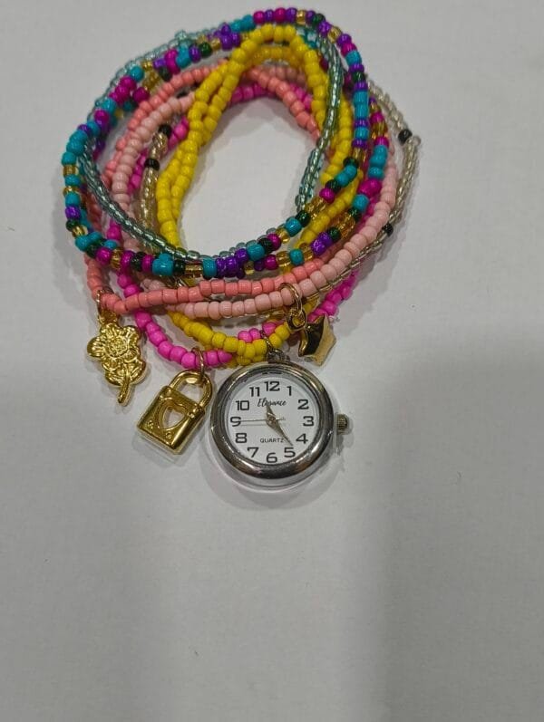 Stretchable Charm Bracelet Watch – Multi-Layer Beaded Design with Cute Charms - Image 6