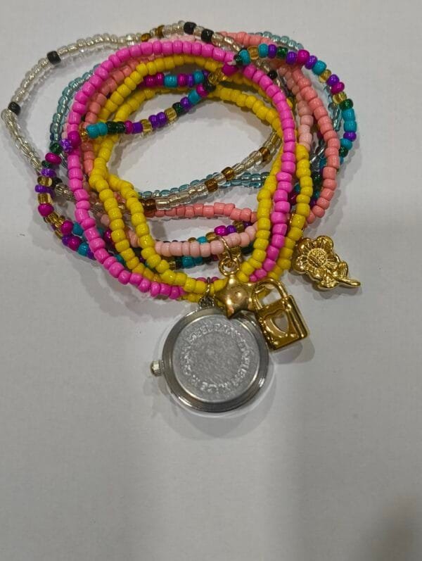 Stretchable Charm Bracelet Watch – Multi-Layer Beaded Design with Cute Charms - Image 3