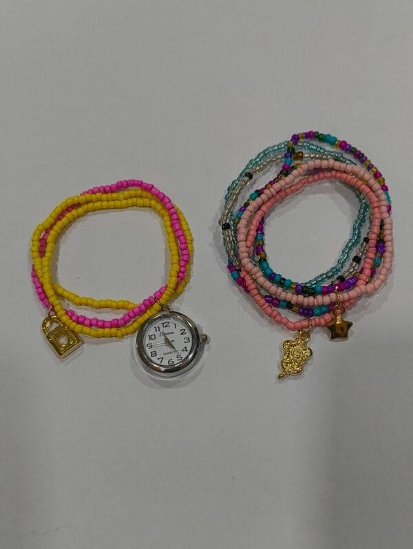 Stretchable Charm Bracelet Watch – Multi-Layer Beaded Design with Cute Charms - Image 5