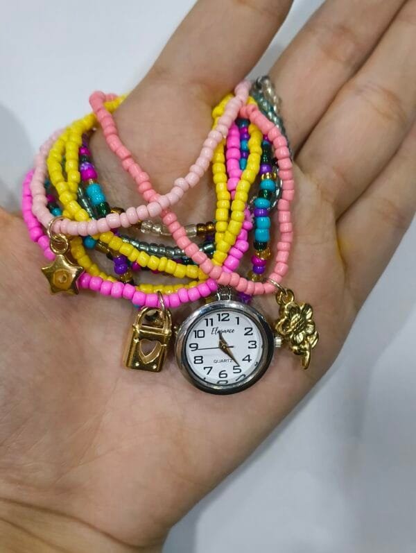 Stretchable Charm Bracelet Watch – Multi-Layer Beaded Design with Cute Charms - Image 2