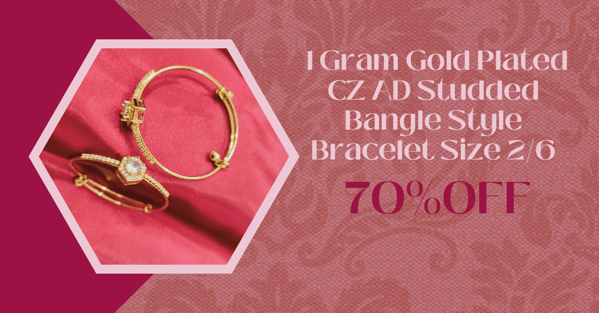 1 Gram Gold Plated CZ AD Studded Bangle Style Bracelet Size 2/6