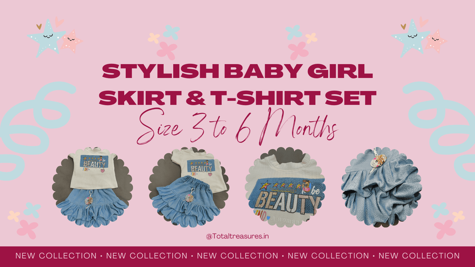 Stylish Baby Girl Skirt and T-Shirt Set – Ruffle Denim Skirt & Printed Top for Girls (3 to 6 Months)