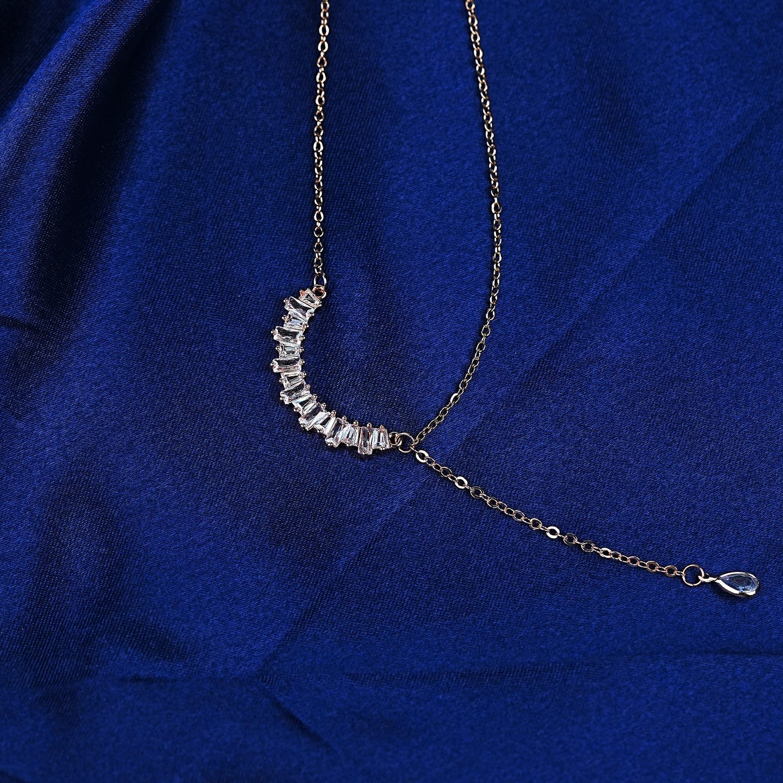 Stainless Steel Anti Tarnish AD Charm Pendant Necklace Chain for Women & Girls