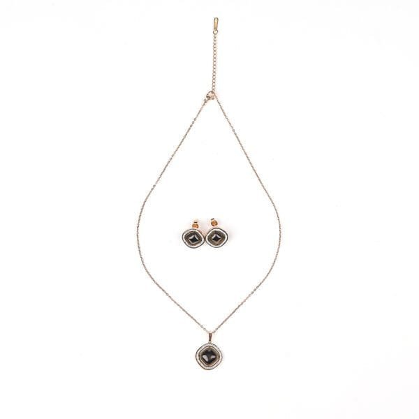 Stainless Steel Anti-Tarnish AD Pendant Necklace Chain & Earrings Set for Women & Girls