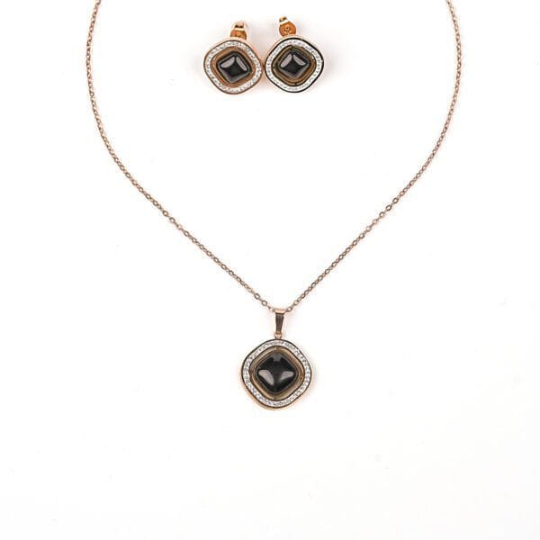 Stainless Steel Anti-Tarnish AD Pendant Necklace Chain & Earrings Set for Women & Girls
