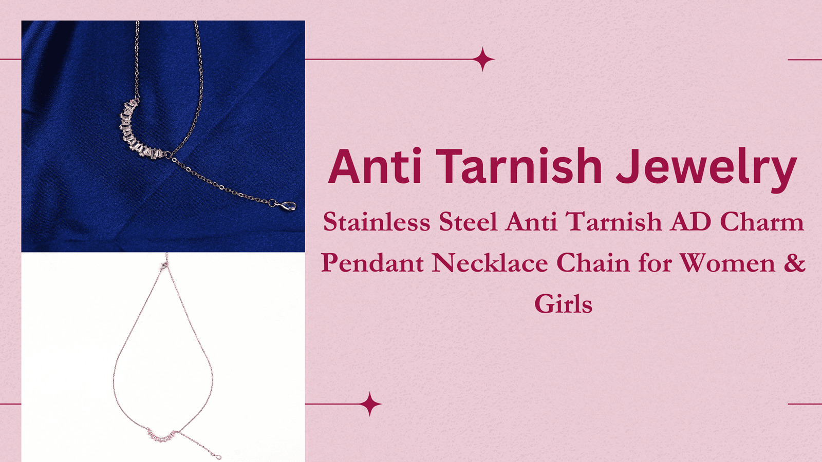 Stainless Steel Anti Tarnish AD Charm Pendant Necklace Chain for Women & Girls
