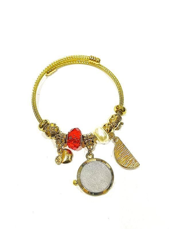 Elegant Gold-Tone Charm Bracelet Watch with Colorful Beads & Cute Charms – Stylish Gift for Girls & Women