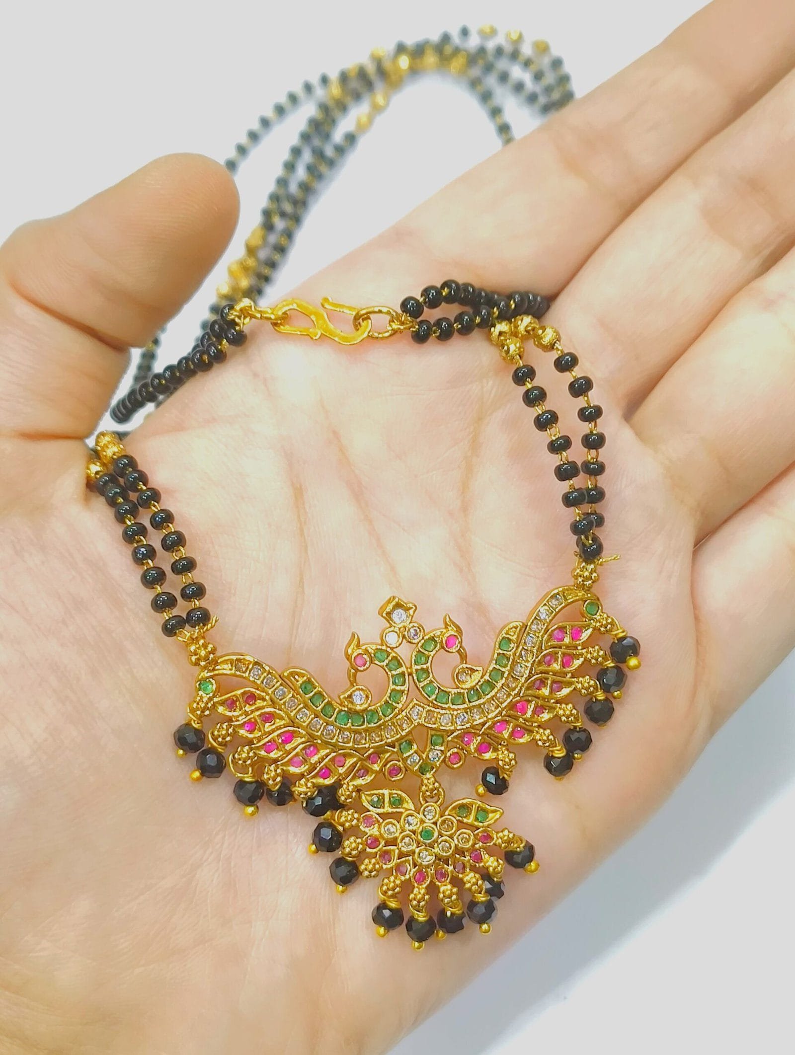 1 Gram Gold Plated Ruby Emerald AD Studded Designer Mangalsutra for Women