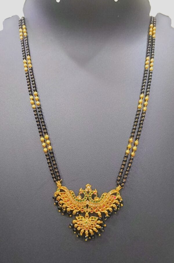 1 Gram Gold Plated Ruby Emerald AD Studded Designer Mangalsutra for Women