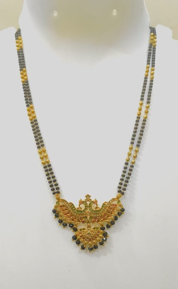 1 Gram Gold Plated Ruby Emerald AD Studded Designer Mangalsutra for Women