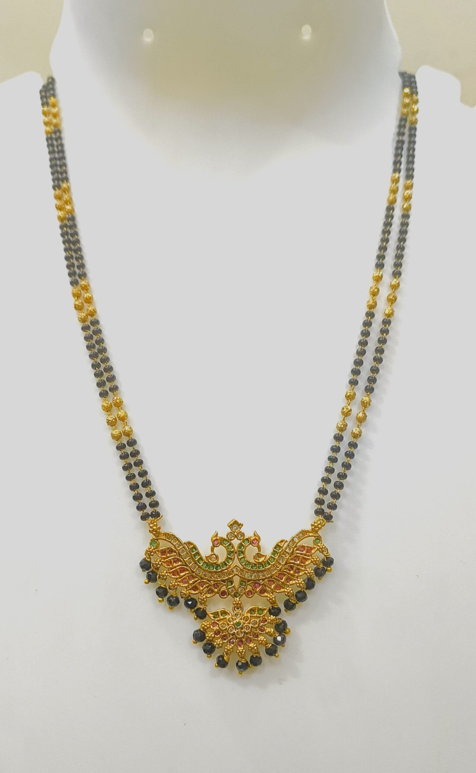 1 Gram Gold Plated Ruby Emerald AD Studded Designer Mangalsutra for Women