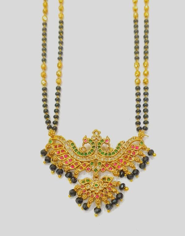 1 Gram Gold Plated Ruby Emerald AD Studded Designer Mangalsutra for Women