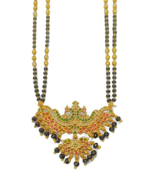 1 Gram Gold Plated Ruby Emerald AD Studded Designer Mangalsutra for Women