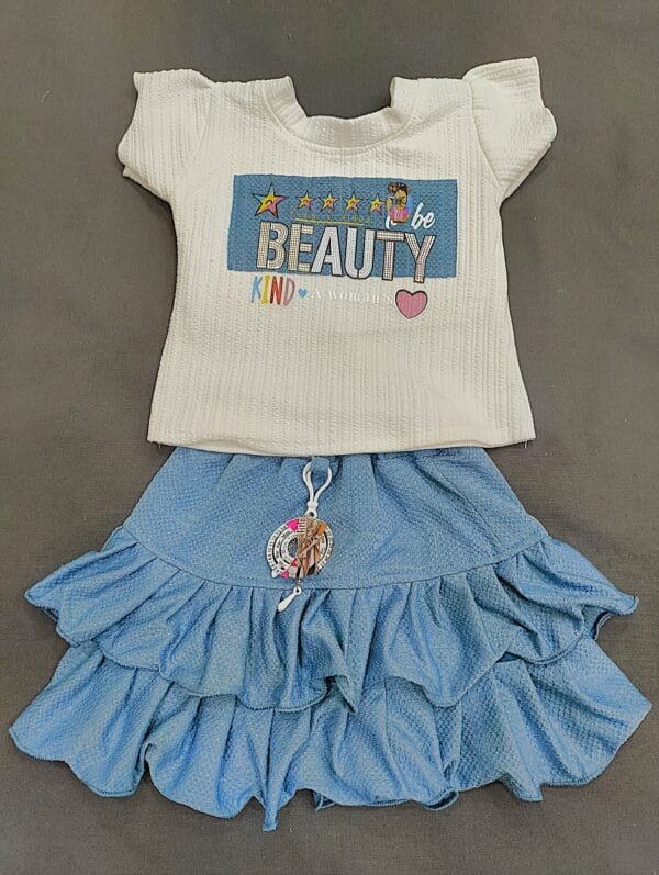 Stylish Baby Girl Skirt and T-Shirt Set – Ruffle Denim Skirt & Printed Top for Girls (3 to 6 Months)