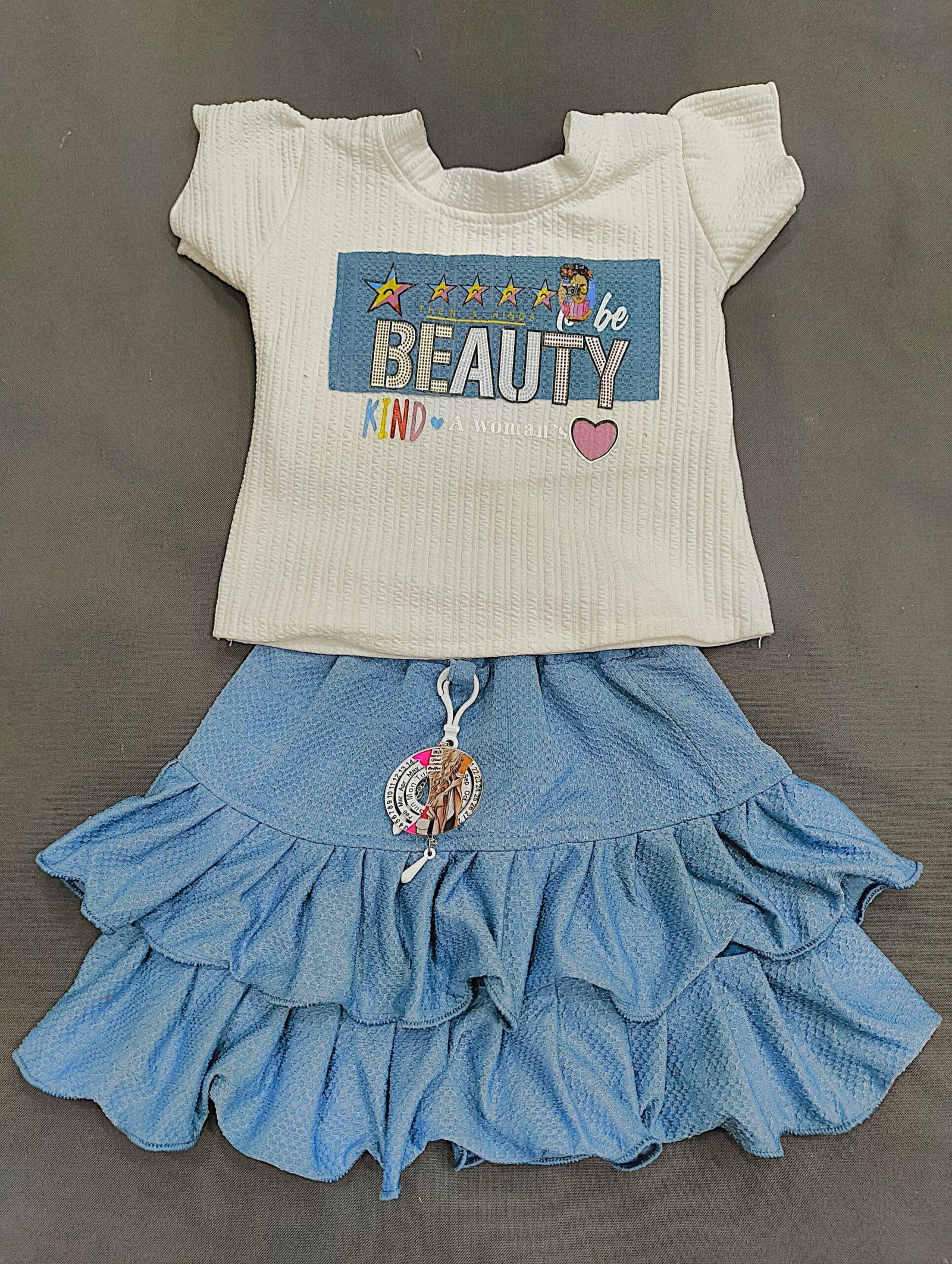 Stylish Baby Girl Skirt and T-Shirt Set – Ruffle Denim Skirt & Printed Top for Girls (3 to 6 Months)