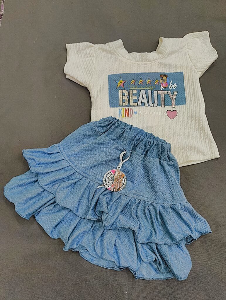 Stylish Baby Girl Skirt and T-Shirt Set – Ruffle Denim Skirt & Printed Top for Girls (3 to 6 Months)