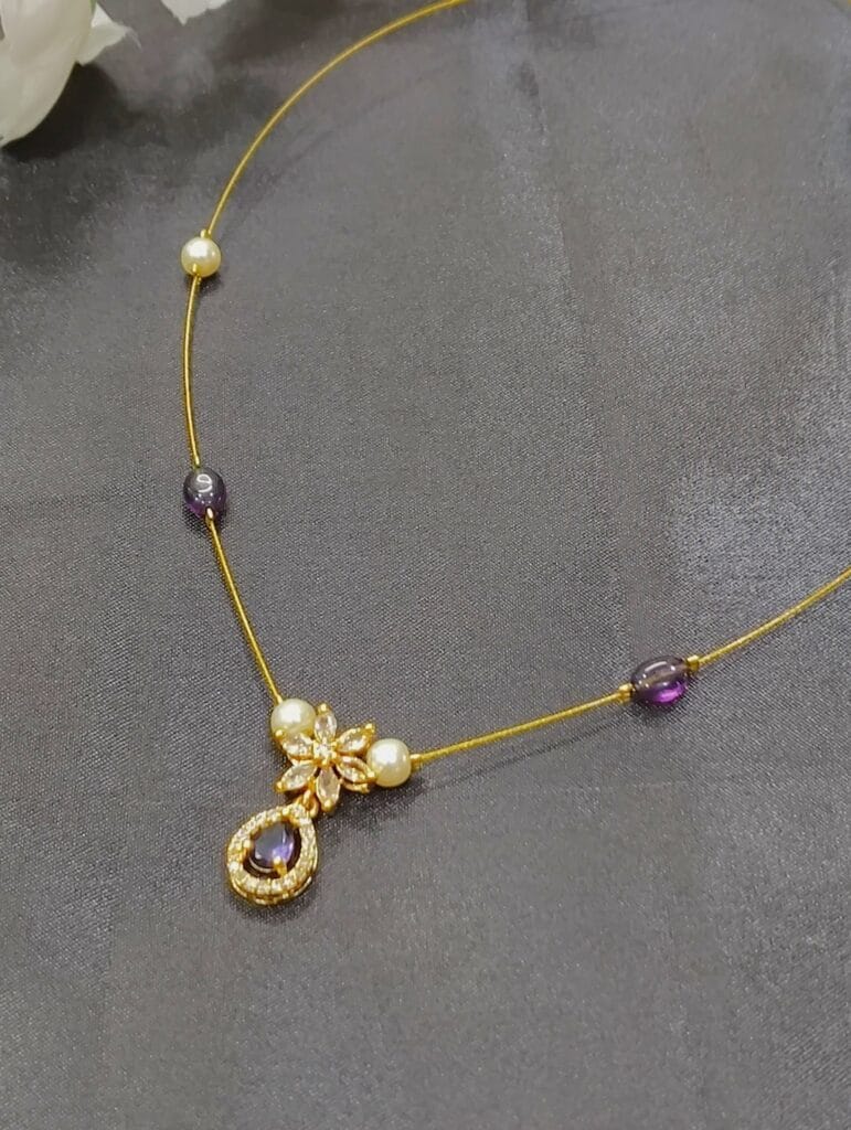 GP Invisible CZ Necklace Minimal Design Purple