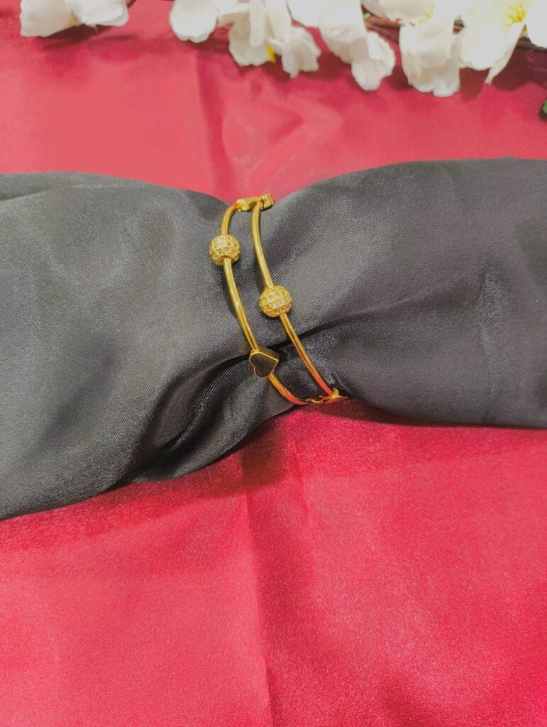 Gold Look CZ Studded Bangle Style Bracelet (Adjustable Size 2/6)