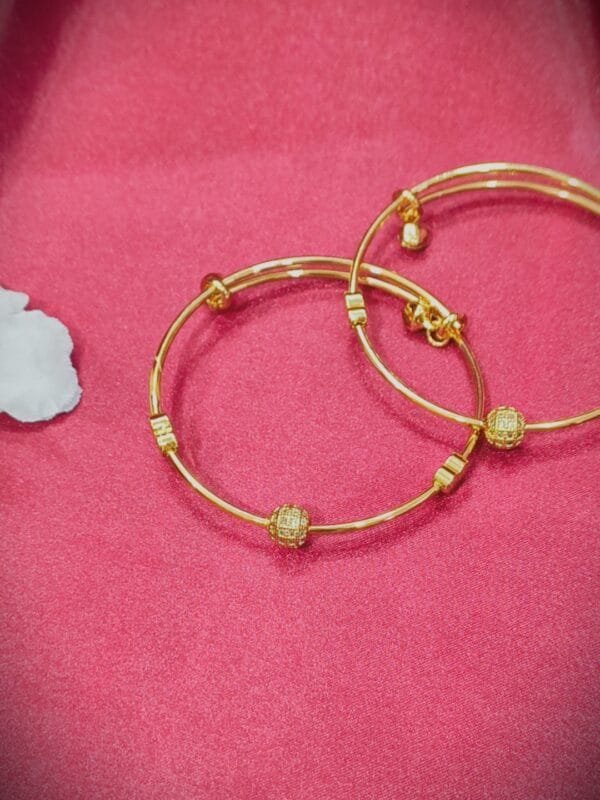 Gold Look CZ Studded Bangle Style Bracelet (Adjustable Size 2/6)