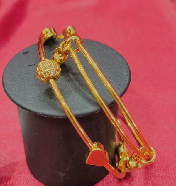 Gold Look CZ Studded Bangle Style Bracelet (Adjustable Size 2/6)