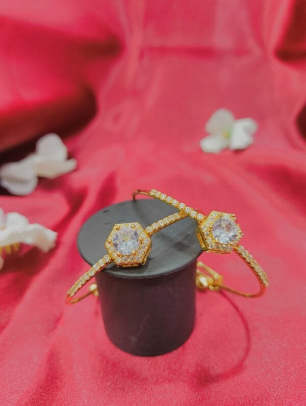1 Gram Gold Plated CZ AD Studded Bangle Style Bracelet Size 2/6