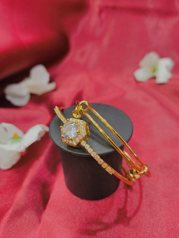 1 Gram Gold Plated CZ AD Studded Bangle Style Bracelet Size 2/6 - Image 5