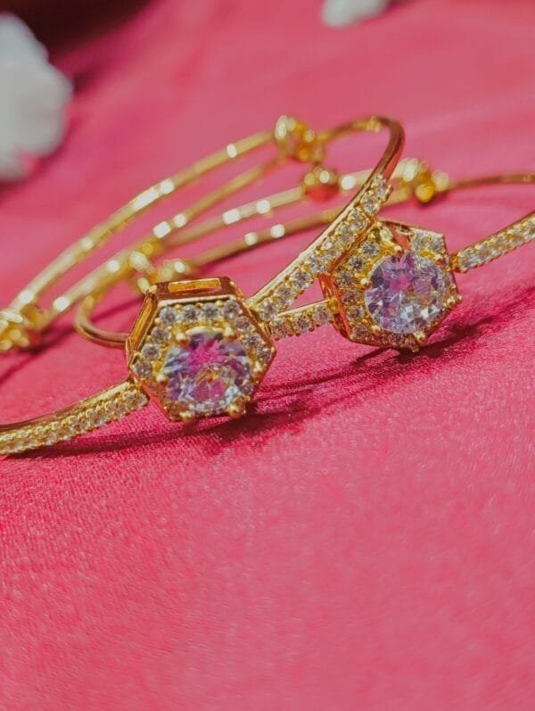1 Gram Gold Plated CZ AD Studded Bangle Style Bracelet Size 2/6 - Image 4