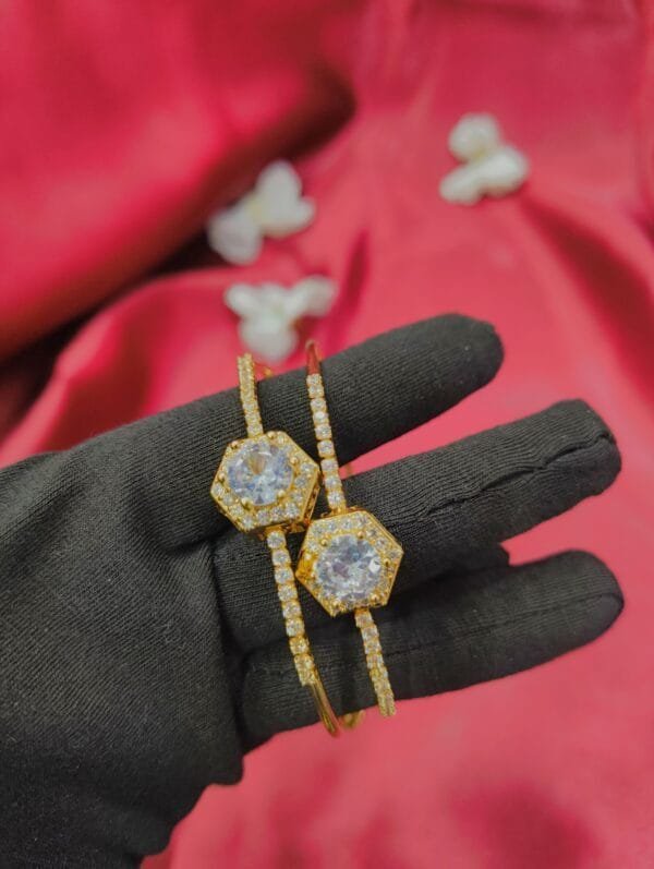 1 Gram Gold Plated CZ AD Studded Bangle Style Bracelet Size 2/6 - Image 2