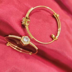 1 Gram Gold Plated CZ AD Studded Bangle Style Bracelet Size 2/6