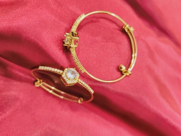 1 Gram Gold Plated CZ AD Studded Bangle Style Bracelet Size 2/6
