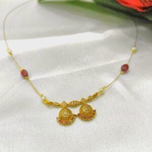 Gold Plated CZ Studded Minimal Invisible Chain Necklace – Elegant Lightweight Design for Everyday & Party Wear
