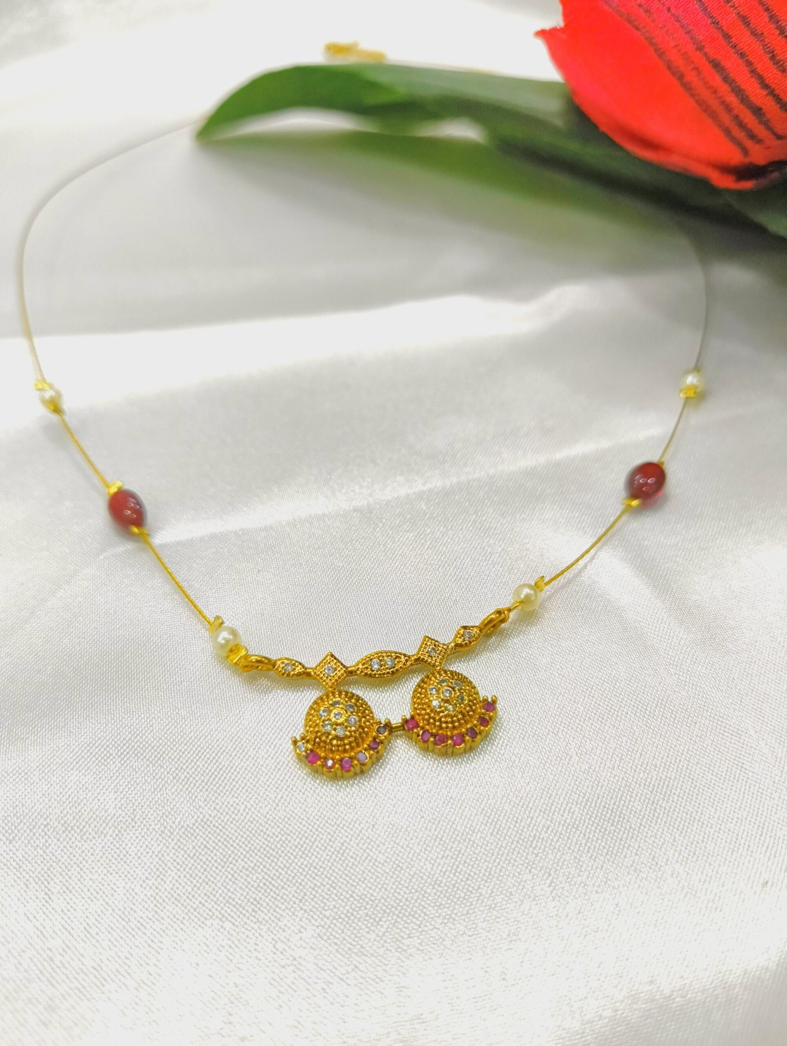 Gold Plated CZ Studded Minimal Invisible Chain Necklace – Elegant Lightweight Design for Everyday & Party Wear