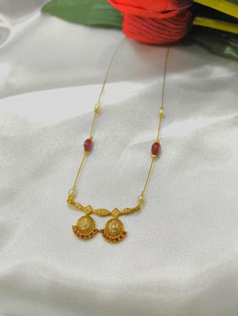 Gold Plated CZ Studded Minimal Invisible Chain Necklace – Elegant Lightweight Design for Everyday & Party Wear