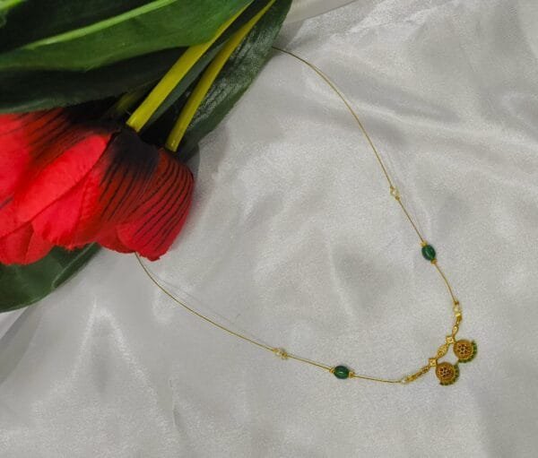 Gold Plated Green & Pink CZ Studded Invisible Chain Necklace – Traditional Lightweight Daily Wear Jewelry