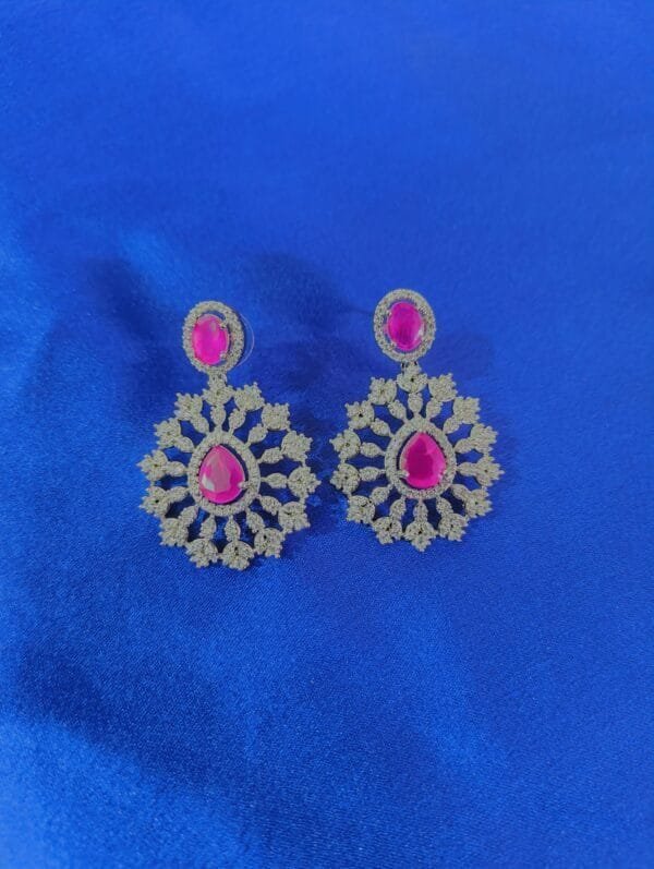 Rhodium Plated CZ Ruby Studded Diamond Necklace Set with Earrings – Bridal & Ethnic Party Wear Jewelry
