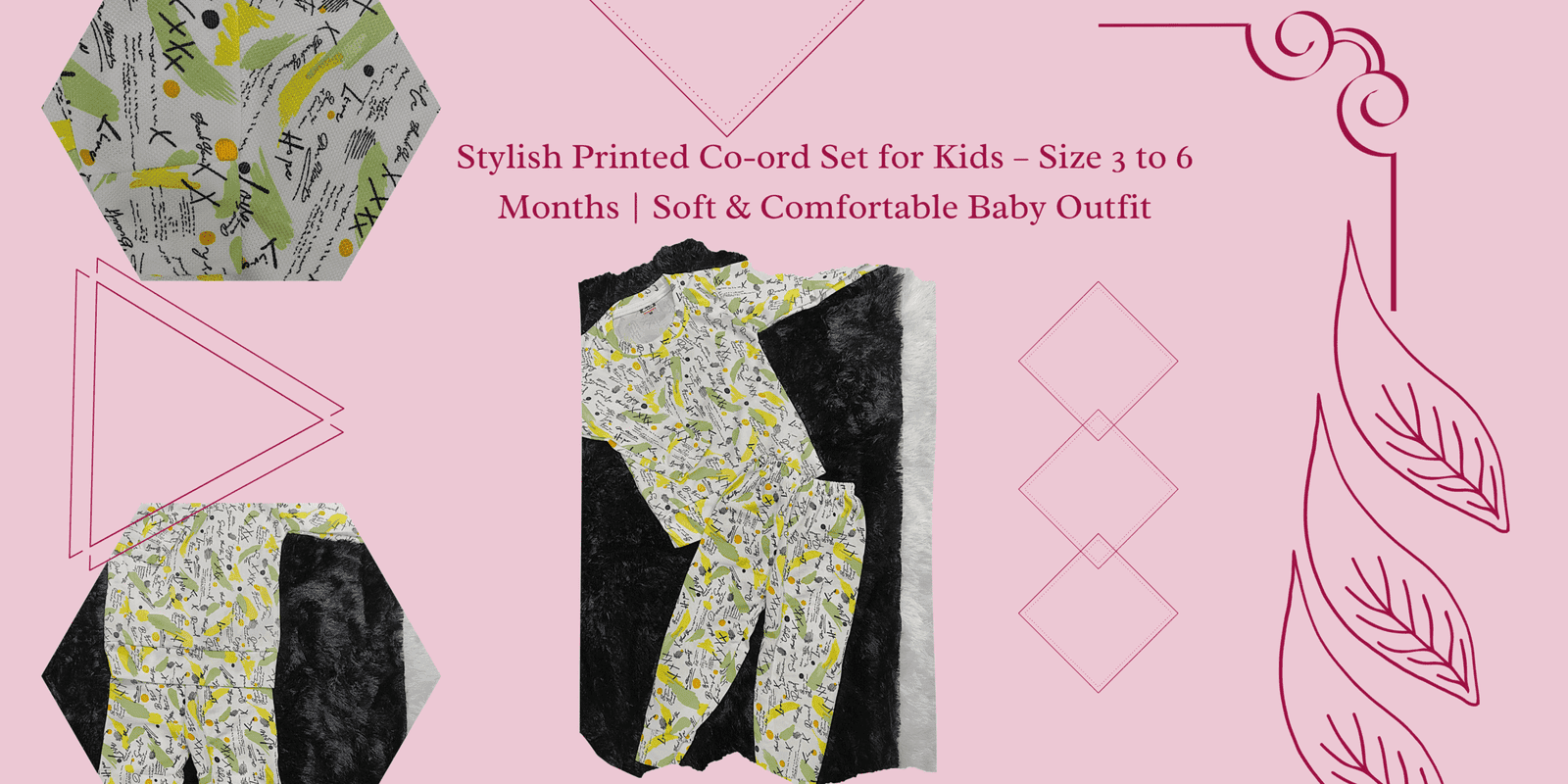 Stylish Printed Co-ord Set for Baby Boys & Girls – Soft Cotton Outfit (3 to 6 Months)