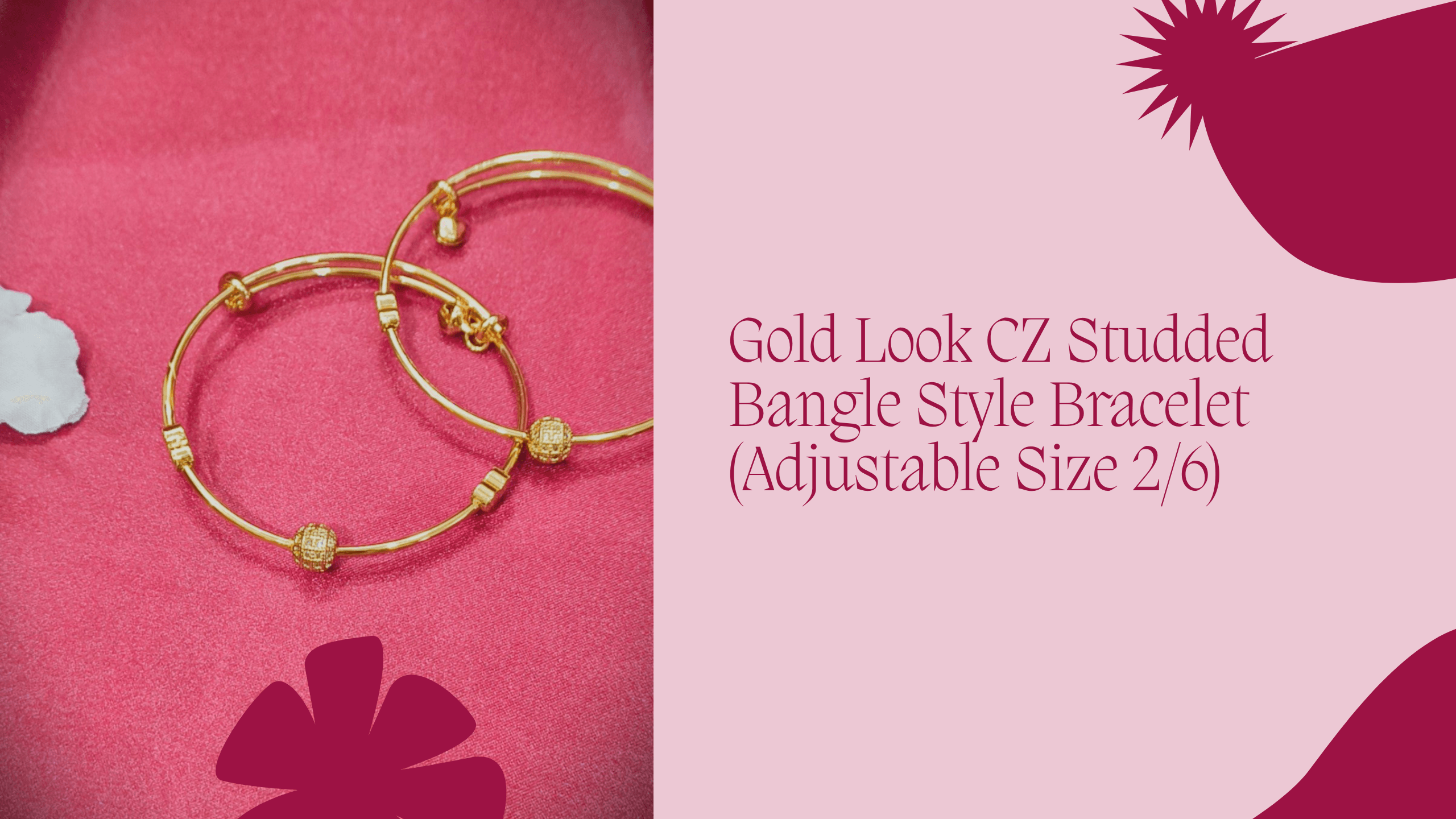 Gold Look CZ Studded Bangle Style Bracelet (Adjustable Size 2/6)