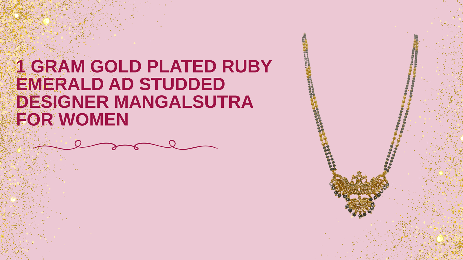 1 Gram Gold Plated Ruby Emerald AD Studded Designer Mangalsutra for Women