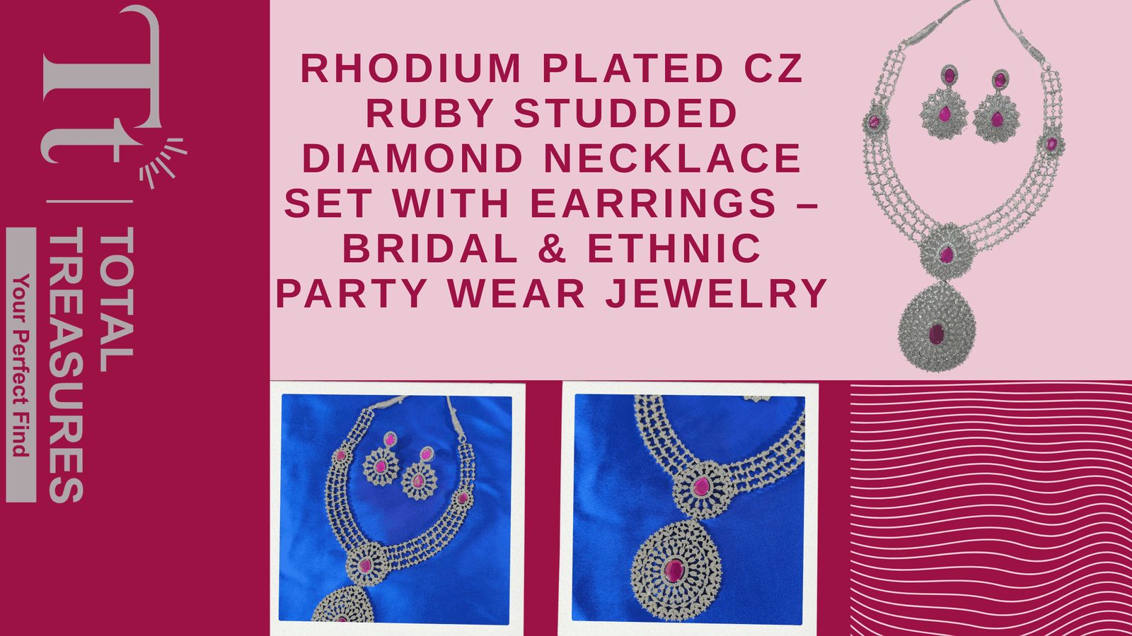 Rhodium Plated CZ Ruby Studded Diamond Necklace Set with Earrings – Bridal & Ethnic Party Wear Jewelry