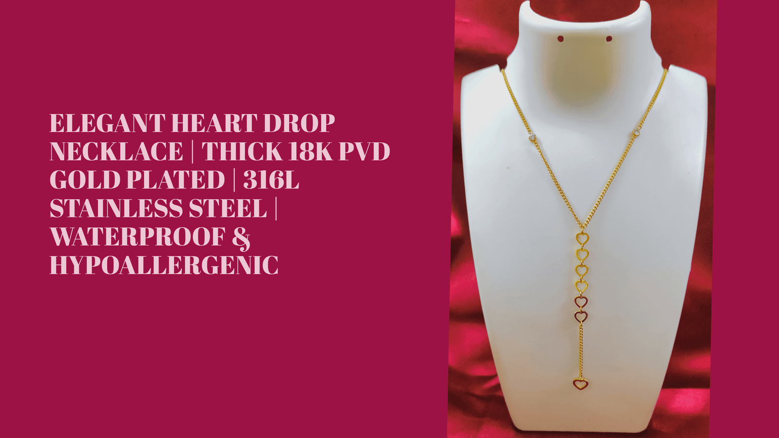 Elegant Heart Drop Necklace | Thick 18K PVD Gold Plated | 316L Stainless Steel | Waterproof & Hypoallergenic