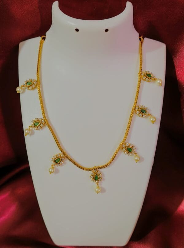 1 Gram Gold Plated CZ Emerald Studded Rope Chain Necklace Set with Earrings